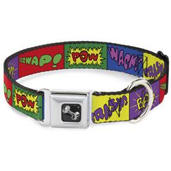Dog Bone Black/Silver Seatbelt Buckle Collar - Sound Effect Blocks Multi Color