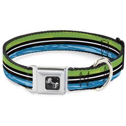 Dog Bone Black/Silver Seatbelt Buckle Collar - Scribble Stripes Blue/Green/White