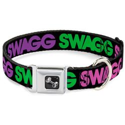 Dog Bone Black/Silver Seatbelt Buckle Collar - SWAGG Black/Hot Pink/Turquoise/Purple/Neon Green