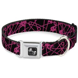 Dog Bone Black/Silver Seatbelt Buckle Collar - Safety Pins Black/Fuchsia