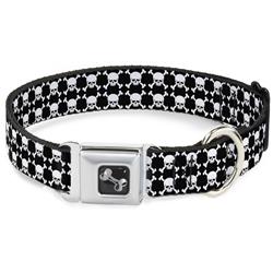 Dog Bone Black/Silver Seatbelt Buckle Collar - Top Skulls Black/White