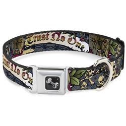 Dog Bone Black/Silver Seatbelt Buckle Collar - Trust No One Gray