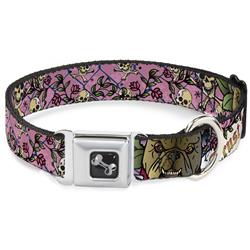 Dog Bone Black/Silver Seatbelt Buckle Collar - Trust No One Pink