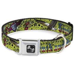 Dog Bone Black/Silver Seatbelt Buckle Collar - Truth and Justice Green