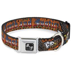 Dog Bone Black/Silver Seatbelt Buckle Collar - Truth and Justice Orange