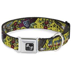 Dog Bone Black/Silver Seatbelt Buckle Collar - Truth and Justice Yellow