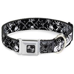 Dog Bone Black/Silver Seatbelt Buckle Collar - Trust No One Black/White