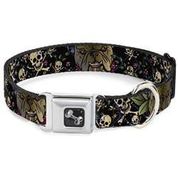 Dog Bone Black/Silver Seatbelt Buckle Collar - Trust No One CLOSE-UP Black