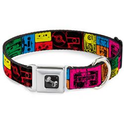 Dog Bone Black/Silver Seatbelt Buckle Collar - Tapes Multi Neon