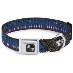 Dog Bone Black/Silver Seatbelt Buckle Collar - Truth and Justice Blue