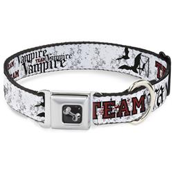 Dog Bone Black/Silver Seatbelt Buckle Collar - Team Vampire