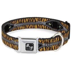 Dog Bone Black/Silver Seatbelt Buckle Collar - Tiger Eyes