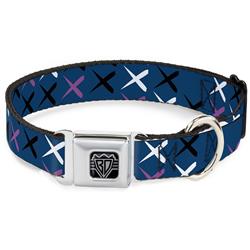 Dog Bone Black/Silver Seatbelt Buckle Collar - Tread Plate Turquoise/Fuchsia/White
