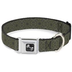 Dog Bone Black/Silver Seatbelt Buckle Collar - Tapestry Charcoal/Olive