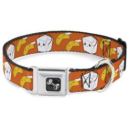 Dog Bone Black/Silver Seatbelt Buckle Collar - Take Out/Fortune Cookies Orange