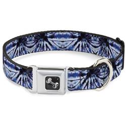 Dog Bone Black/Silver Seatbelt Buckle Collar - Tie Dye Purple/Blue