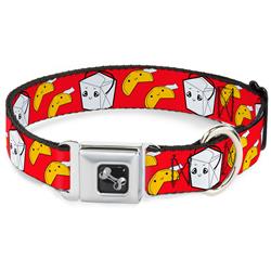 Dog Bone Black/Silver Seatbelt Buckle Collar - Take Out/Fortune Cookies Red