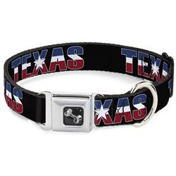 Dog Bone Black/Silver Seatbelt Buckle Collar - TEXAS w/Star Black/White/Blue/Red