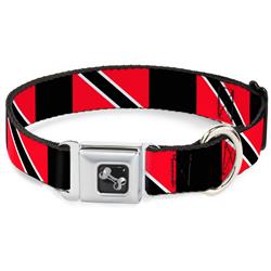 Dog Bone Black/Silver Seatbelt Buckle Collar - Trinidad & Tobago Flags/Black Block