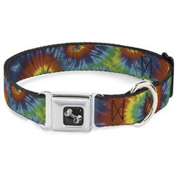 Dog Bone Black/Silver Seatbelt Buckle Collar - Tie Dye Swirl Multi Color