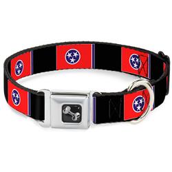 Dog Bone Black/Silver Seatbelt Buckle Collar - Tennessee Flags/Black