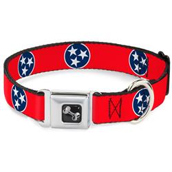 Dog Bone Black/Silver Seatbelt Buckle Collar - Tennessee Flag Stars Red/White/Blue