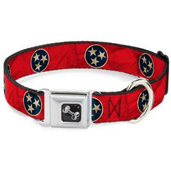 Dog Bone Black/Silver Seatbelt Buckle Collar - Tennessee Flag Stars CLOSE-UP Distressed