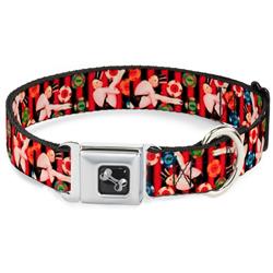Dog Bone Black/Silver Seatbelt Buckle Collar - Top Hat Pin Up Girl/Poker Chips Vertical Stripes Red/Black