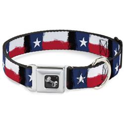 Dog Bone Black/Silver Seatbelt Buckle Collar - Texas Flag Painting