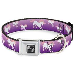 Dog Bone Black/Silver Seatbelt Buckle Collar - Unicorn Sparkles Purple/Pink