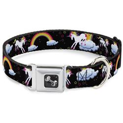 Dog Bone Black/Silver Seatbelt Buckle Collar - Unicorns/Rainbows/Stars Black