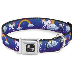 Dog Bone Black/Silver Seatbelt Buckle Collar - Unicorns/Rainbows/Stars Blue/Purple