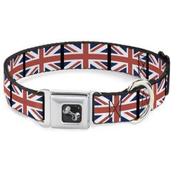 Dog Bone Black/Silver Seatbelt Buckle Collar - United Kingdom Flags