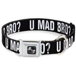 Dog Bone Black/Silver Seatbelt Buckle Collar - U MAD BRO? Weathered Black/White