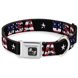Dog Bone Black/Silver Seatbelt Buckle Collar - USA w/Star Black/US Flags