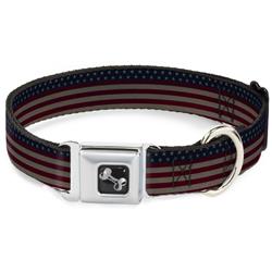 Dog Bone Black/Silver Seatbelt Buckle Collar - United States Flag Stars & Stripes Distressed