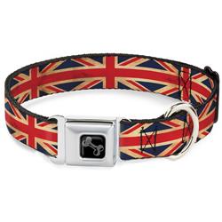 Dog Bone Black/Silver Seatbelt Buckle Collar - United Kingdom Flag Continuous Vintage