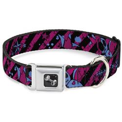 Dog Bone Black/Silver Seatbelt Buckle Collar - Voodoo Black/Pink/Blue