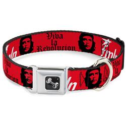 Dog Bone Black/Silver Seatbelt Buckle Collar - VIVA LA REVOLUCION Che w/fmln Red