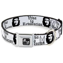 Dog Bone Black/Silver Seatbelt Buckle Collar - VIVA LA REVOLUCION Che White/Black