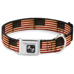 Dog Bone Black/Silver Seatbelt Buckle Collar - Vintage US Flag Repeat
