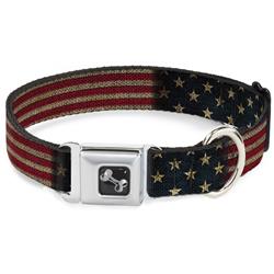 Dog Bone Black/Silver Seatbelt Buckle Collar - Vintage US Flag Stretch