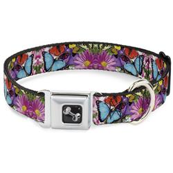 Dog Bone Black/Silver Seatbelt Buckle Collar - Vivid Butterfly Garden