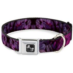 Dog Bone Black/Silver Seatbelt Buckle Collar - Vivid Floral Collage Pinks
