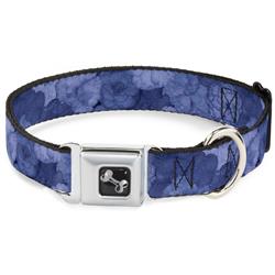 Dog Bone Black/Silver Seatbelt Buckle Collar - Vivid Floral Collage2 Blues