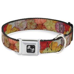Dog Bone Black/Silver Seatbelt Buckle Collar - Vivid Floral Collage2 Yellows/Pinks/Oranges