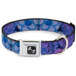 Dog Bone Black/Silver Seatbelt Buckle Collar - Vivid Floral Collage3 Blues/Purples