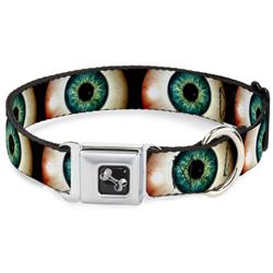 Dog Bone Black/Silver Seatbelt Buckle Collar - Vivid Blue Eyeball Black