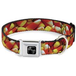 Dog Bone Black/Silver Seatbelt Buckle Collar - Vivid Candy Corn Stacked