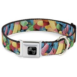 Dog Bone Black/Silver Seatbelt Buckle Collar - Vivid Sour Worms Stacked